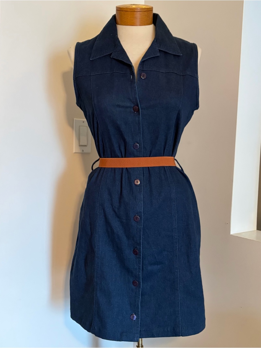Vintage Titicos Sleeveless Denim Button-Front Shirt Dress